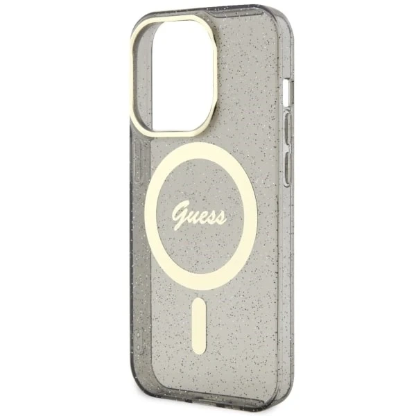Sada na telefon Guess GUHMP14XHCMCGK pro Apple iPhone 14 Pro Max 6,7" černý/černý pevný obal Glitter Gold MagSafe