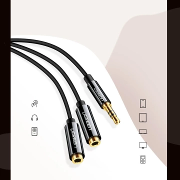 Cable UGREEN cable headphone splitter 3.5 mm mini jack AUX 25cm black (20816)