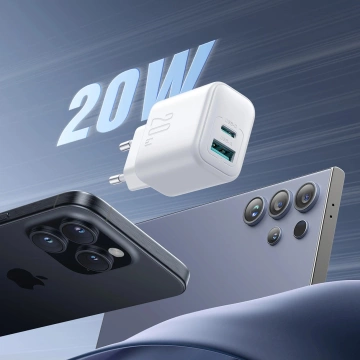 Sieťová nabíjačka Joyroom USB-C / USB-A 20 W PD / QC 3.0 – biela