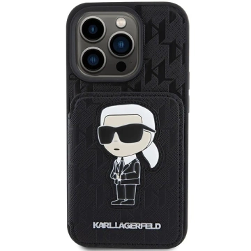 Etui Karl Lagerfeld KLHCP15LSAKKNSCK für iPhone 15 Pro 6,1" czarny/schwarz Hardcase Saffiano Cardslots und Stand Monogram Ikonik Patch