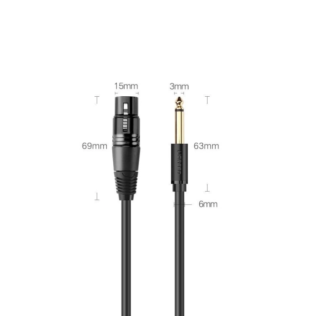 Ugreen audio cable microphone cable for XLR microphone (female) - 6.35 mm jack (male) 3 m (AV131)