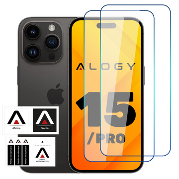 2x 9H gehärtetes Glas für iPhone 15 / 15 Pro Alogy Displayschutz PRO