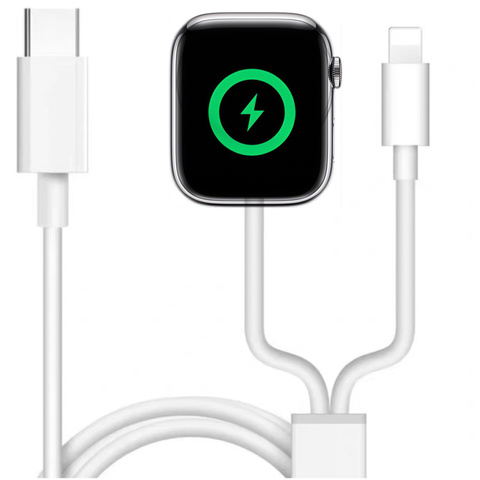 2v1 magnetický indukčný nabíjací kábel pre Apple Watch, iPhone 1M Lightning USB-C kábel Alogy White