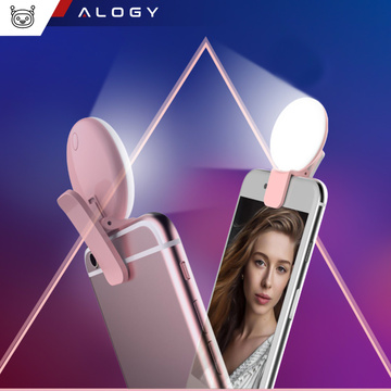 Alogy Mini Selfie Ring LED svetelný klip na nahrávanie klipov do telefónu Ružový