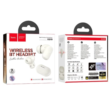 Bezdrátová Bluetooth sluchátka HOCO TWS EQ19 s nabíjecím pouzdrem, bílá