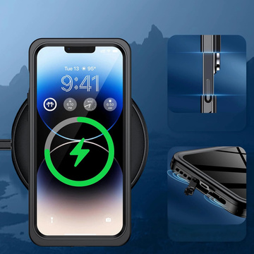 Case for iPhone 14 Waterproof Armored 360 Case Hybrid Camera Lens Protection IP68 Waterproof Black