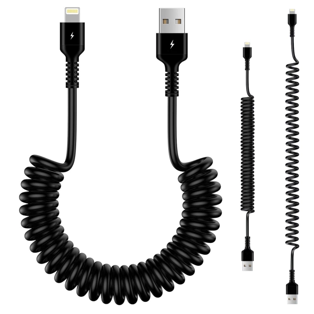 Alogy Spiral Car Charging Cable for iPhone 3A 150cm USB A-Lightning Black