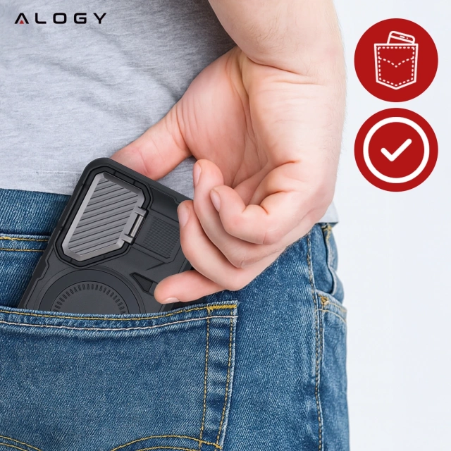 Samsung Galaxy S25 Ultra Schutzhülle mit MagSafe-Verstärkung, verstärktem Linsenschutz und Standfunktion, Alogy HeavyDuty Mag™️ Schwarz