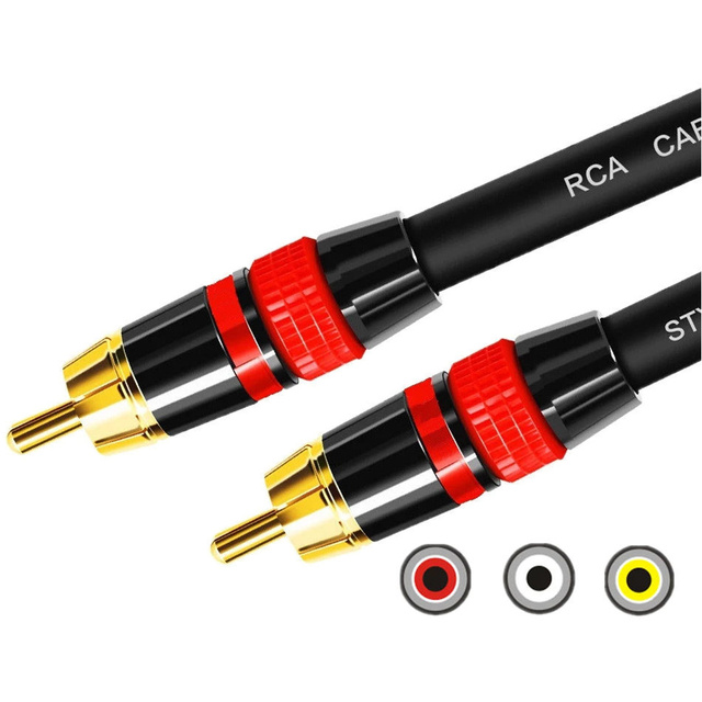 3m RCA to RCA Cable (Cinch) Cord Premium Subwoofer MOZOS Black & Red Gold Plated Plugs