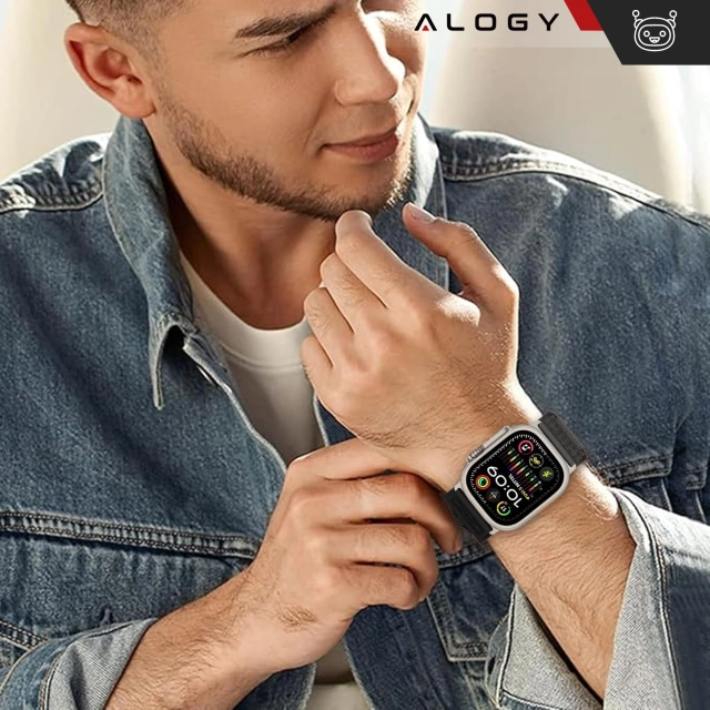 Nylonový remienok Alogy so suchým zipsom pre Apple Watch 42/44/45/49 mm čierny