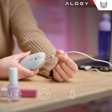 Bezdrátová myš Alogy, malá ergonomická myš k notebooku PC, bluetooth 2.4GHz, tichá, bílá