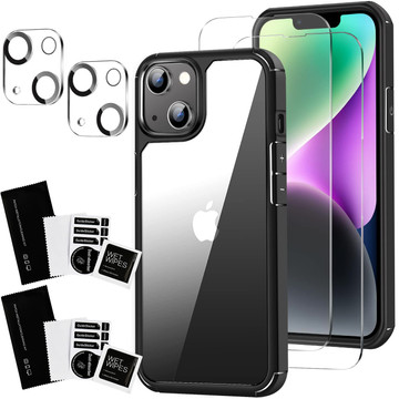 Hülle für iPhone 14 Set mit 4 Brillen 5in1 gepanzert 360 Alogy Hybrid 2x Bildschirmglas 2x Linse schwarz-transparent