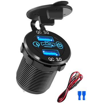 LED nabíječka do auta zásuvka Alogy Mini nabíječka do auta pro motocykl Konektory napájecího adaptéru Alogy 2x USB QC 3.0 USB-C PD 60W