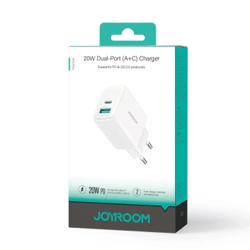 Sieťová nabíjačka Joyroom USB-C / USB-A 20 W PD / QC 3.0 – biela