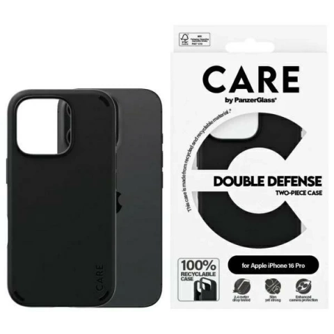 Pouzdro na iPhone 16 Pro CARE od PanzerGlass Double Defense, černé