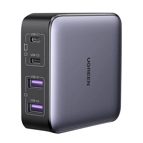 Настінний зарядний пристрій UGREEN CD327 Nexode, 2x USB-C, 2x USB-A, GaN, 65 Вт (сірий)