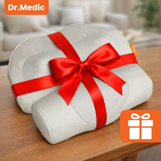 Poduszka masująca elektryczna na szyję i kark – masażer z pilotem, funkcja grzania zagłówka, relaks i redukcja napięcia mięśni – Dr.Medic RelaxNeck™