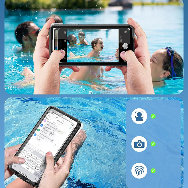 Waterproof case waterproof IPX68 universal for phones up to 6.9 inches Case water case Leash Alogy Black