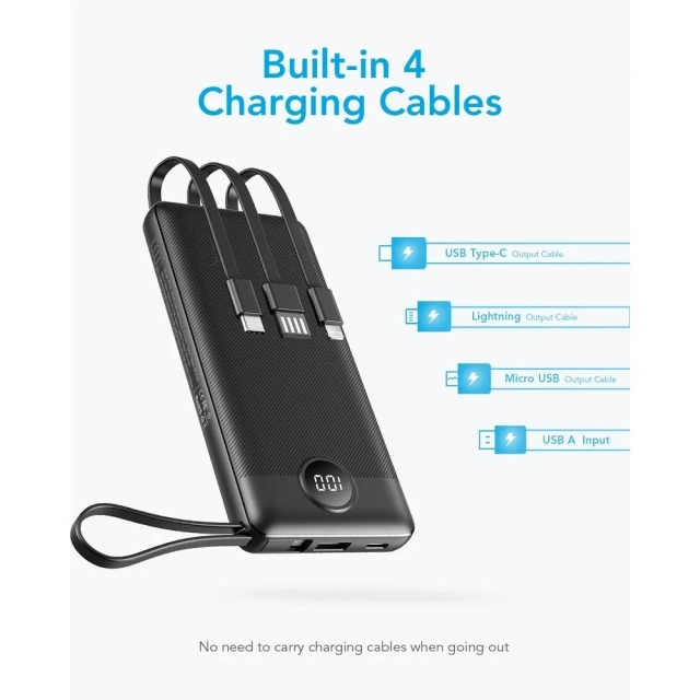 Powerbank External battery VEGER C10 - 10 000mAh (Micro Type C Lightning 8-pin) black (W1116)