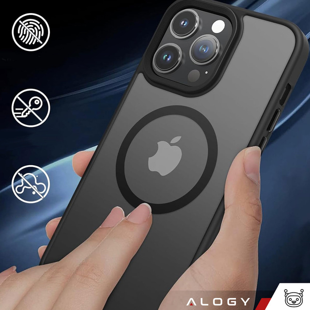 Etui do iPhone 14 Pro Mag Safe Matt Case Cover matowe obudowa Alogy Ring pancerne na telefon Czarne + Szkło