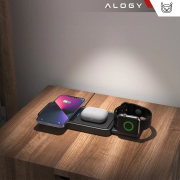 Wireless Charger Inductive Qi QC 3.0 3in1 Fast for Apple iPhone Airpods Watch Charging Station 15W Black