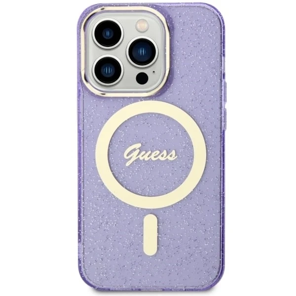 Etui für Telefon Guess GUHMP14XHCMCGU für Apple iPhone 14 Pro Max 6,7" purpurowy/purple hardcase Glitter Gold MagSafe