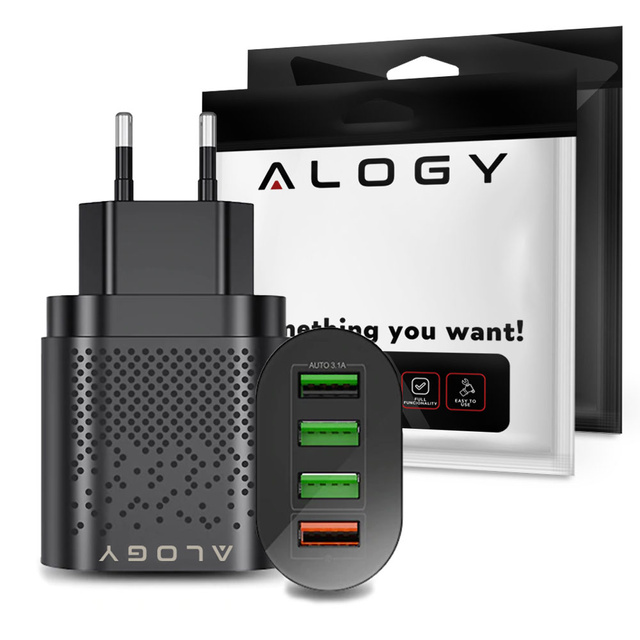 Alogy 4x USB Quick Charge 3.0 2.4A rýchla nabíjačka Čierna