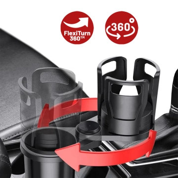 Uchwyt Samochodowy na Kubek i Butelkę, z Miejscem na Telefon Tablet, Regulowany 360° i Stabilny, montaż w miejsce na kubek w aucie CupHolder™ – Czarny