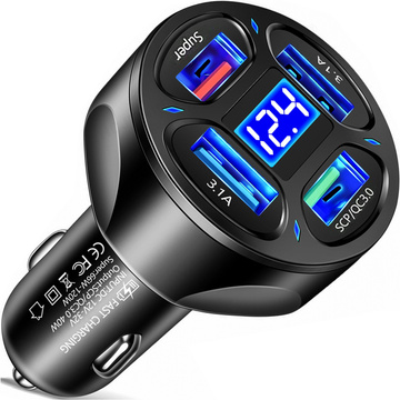 Автомобільний зарядний пристрій 4x USB QC 3.0 66W швидкий потужний для телефону Alogy Car black