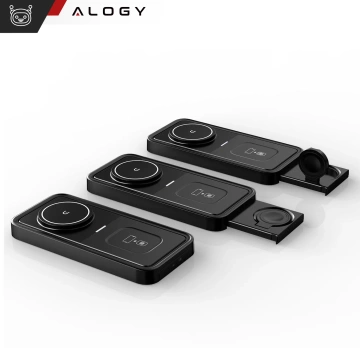 Kabelloses induktives Ladegerät Qi QC 3.0 3in1 Fast für Apple iPhone Airpods Watch Ladestation 15W schwarz