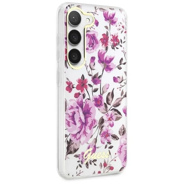 Etui Guess GUHCS23MHCFWST do Samsung Galaxy S23 Plus S916 biele/biele pevné puzdro Flower Collection