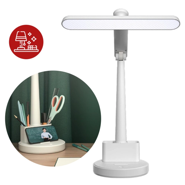 LED stolní lampa noční USB stolní lampa Dotykově nastavitelný organizér a stojan na telefon bílý