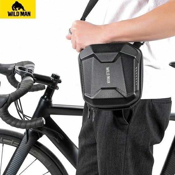 WILDMAN E18 3L Bike Bag Black Handlebar and Shoulder EVA Leather