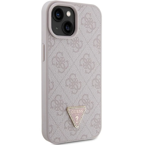 Etui Guess GUHCP15SP4TDPP na iPhone 15 6,1" różowy/růžové pevné pouzdro Leather 4G Triangle Strass