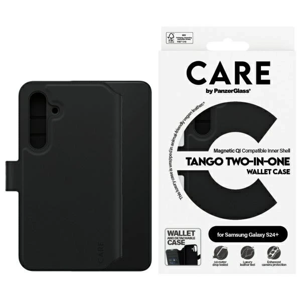 Puzdro pre Samsung Galaxy S24 CARE od PanzerGlass Feature Tango Wallet 2v1 čierne