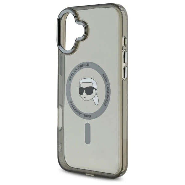 Karl Lagerfeld Hülle für iPhone 16 6,1" Schwarzes MagSafe Hardcase IML Metal Karl Head