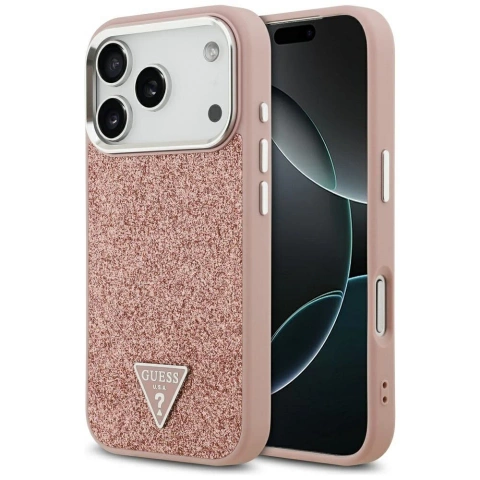 Etui Guess Glitter Triangle Logo MagSafe na iPhone 17 Pro - Różowe