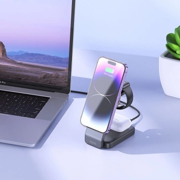 Hoco CQ3 MagSafe 15W Foldable 3in1 Wireless Charger Black