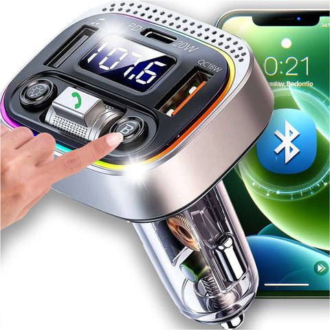 Bluetooth FM MP3 Автомобільний передавач Швидкий зарядний пристрій 2 x USB QC 3.0 USB-C C PD 20 Вт LED RGB Alogy Car silver