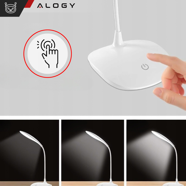 Stolná LED lampa na stôl dotyková školská USB stojaca nočná bezdrôtová Flexible Alogy White