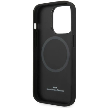 BMW BMHMP14LSLLNA Puzdro na telefón pre Apple iPhone 14 Pro 6,1" námornícke/námornícke pevné puzdro Leather Hot Stamp MagSafe