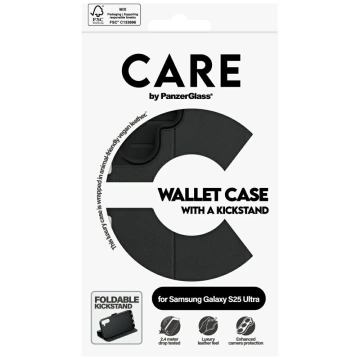 Puzdro CARE pre Samsung Galaxy S25 Ultra čierne od PanzerGlass s peňaženkou a stojanom