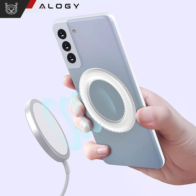 Blaszka magnetyczna do MagSafe naklejka Ring Pierścień Nakładka na Uchwyt Uniwersalna skórzana Alogy Magnetic biała