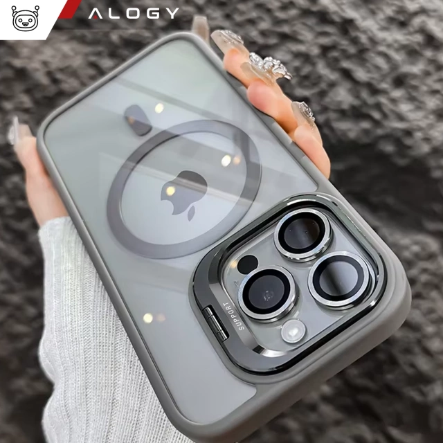 Гібридний чохол Alogy KickStand з підставкою MagSafe для Apple iPhone 16 Pro сірого кольору