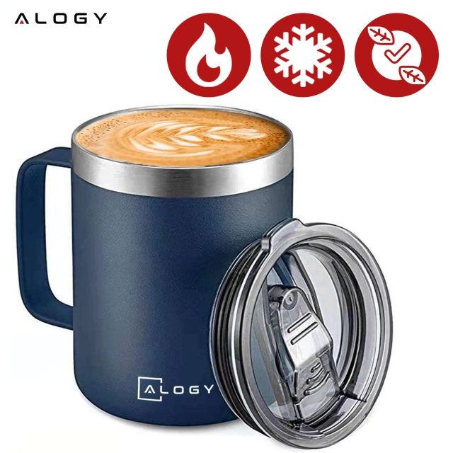 Thermal mug 420ml with handle lid for coffee tea steel cold and warm drinks Alogy navy blue