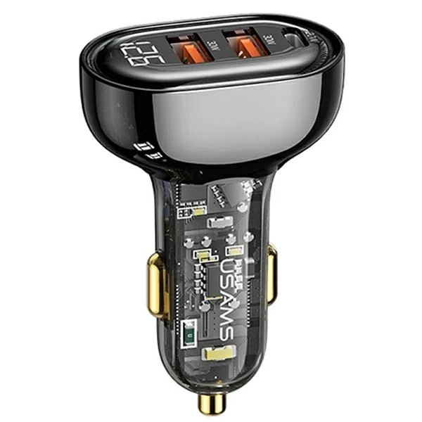 USAMS Ładowarka samochodowa 2xUSB+1xUSB-C 80W Fast Charge czarny/black CC159CC01 (US-CC159)