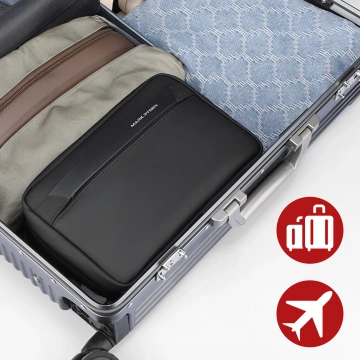 Cestovní toaletní taška Mark Ryden pro muže a ženy, objem 3,9 l, 4 přihrádky s háčkem, zip YKK, materiál PU Oxford - černá