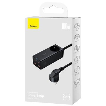Wall charger / power strip Baseus GaN3 Pro 2x USB 2xUSB-C AC, 100W (black)