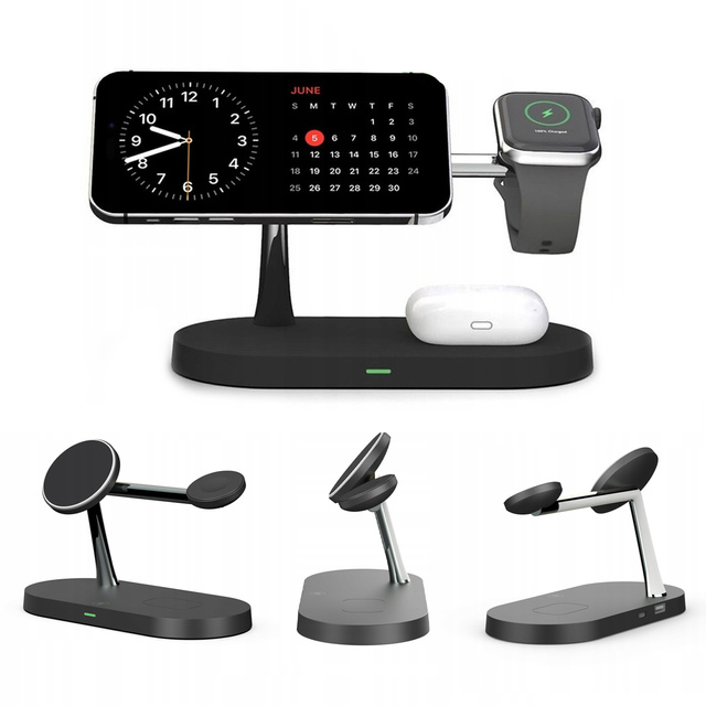 Qi Mag Safe 15W індуктивний зарядний пристрій для iPhone Apple Watch AirPods Wireless 5in1 Docking station Black