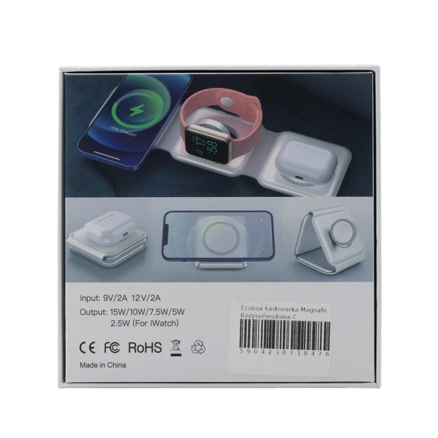 Bezdrôtová nabíjačka Ecobox MagSafe 15W čierna 3v1